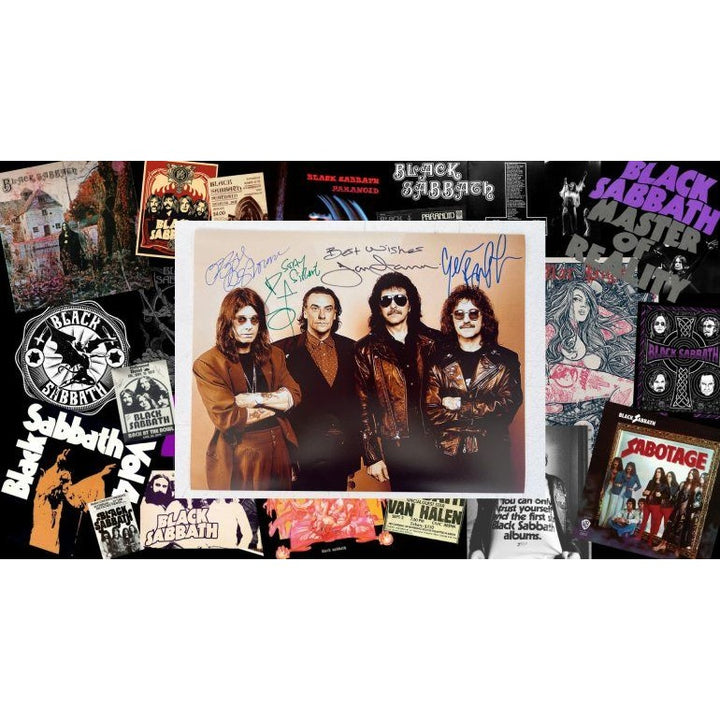 Ozzy Osbourne, Tony Iommi, Geezer Butler, Bill Ward Black Sabath vintage 11x14 photo signed with proof.