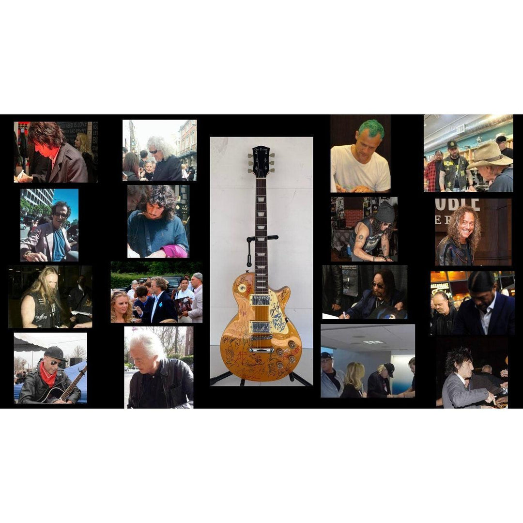 Brian May, Slash, Keith Richards, Ritche Blackmore, Ace Freehly 22 greatest guitarists vintage full size les paul electric guitar signed.