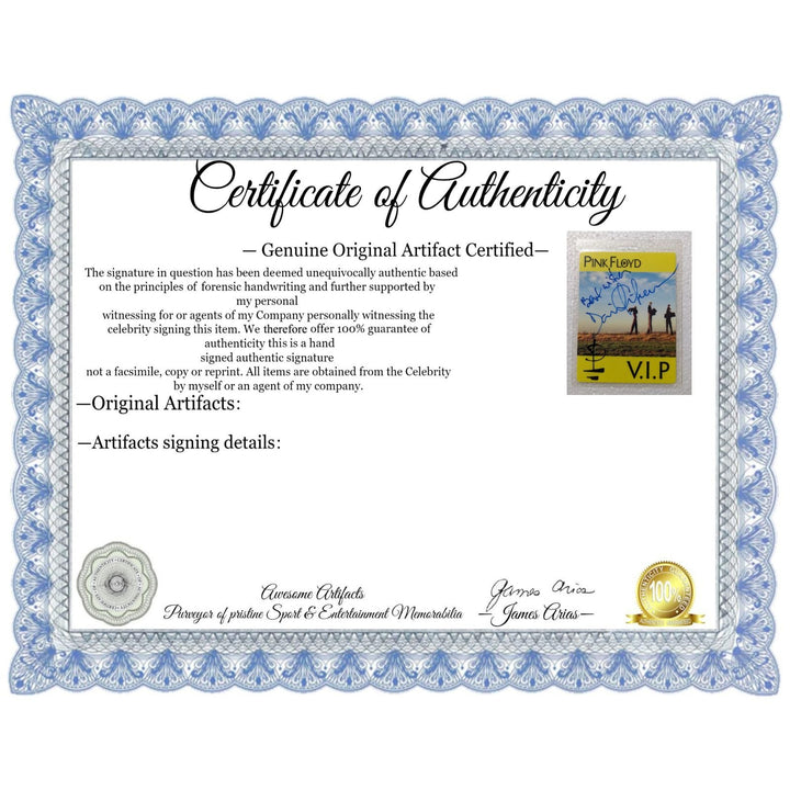 David Gilmour of Pink Floyd VIP original vintage concert pass signed