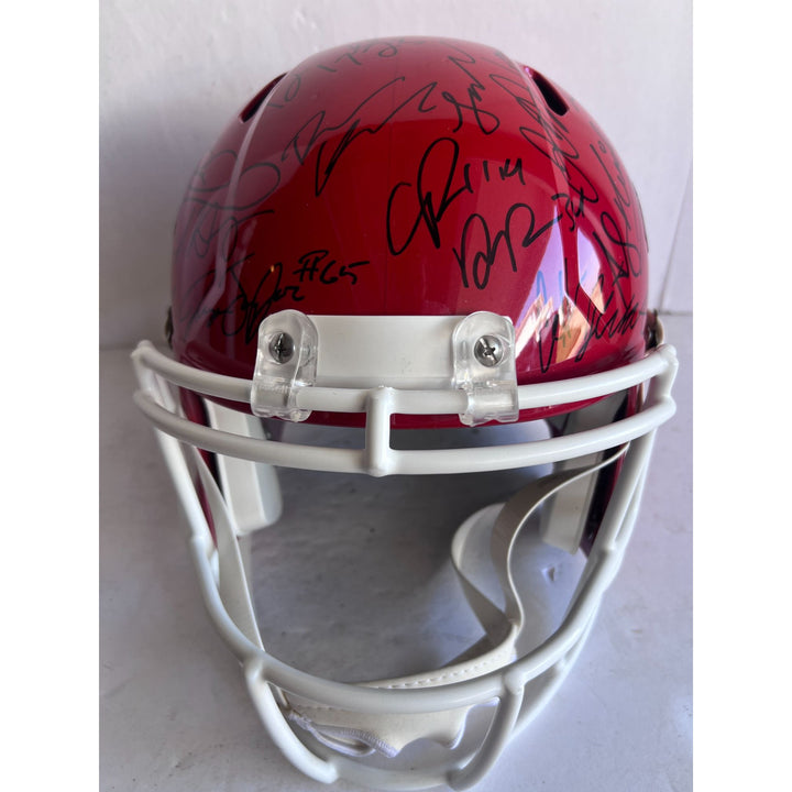 Kansas City Chiefs Patrick Mahomes Travis Kelce Chris Jones Andy Reid 2023-24 replica helmet team signed with proof