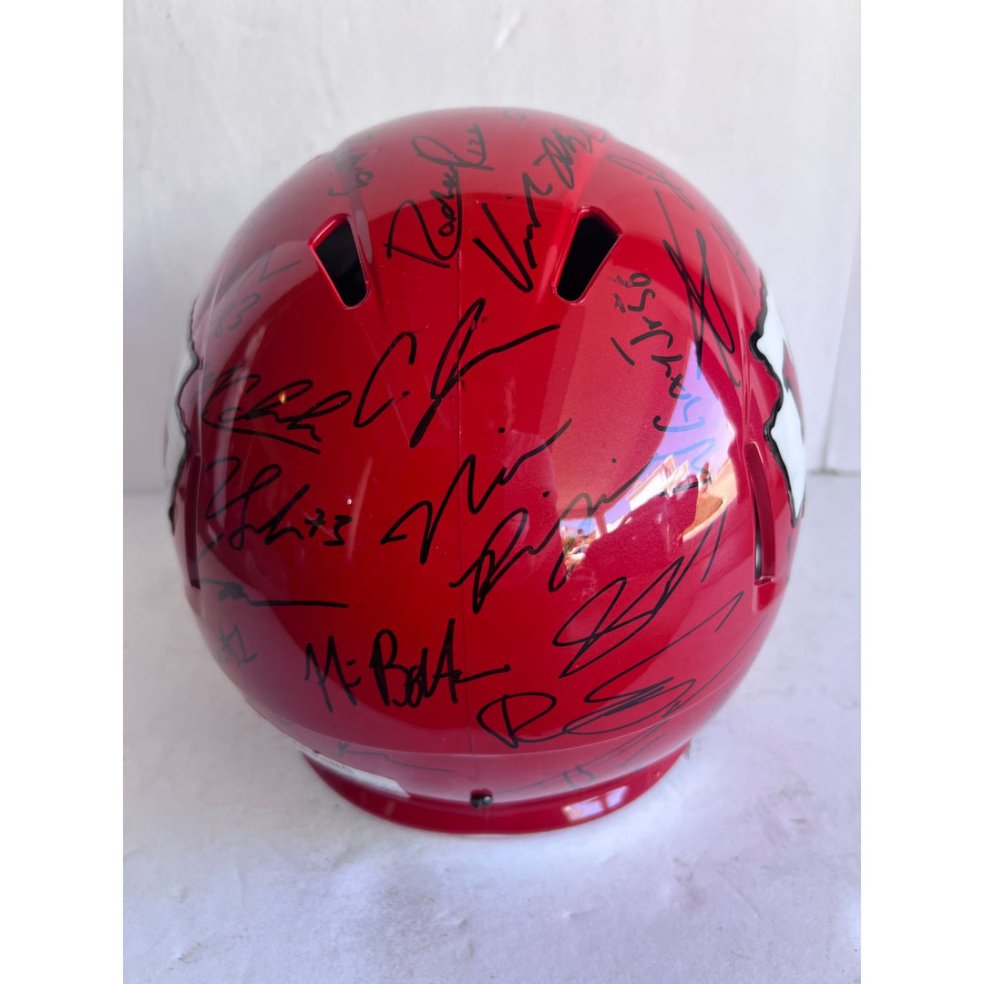 Kansas City Chiefs Patrick Mahomes Travis Kelce Chris Jones Andy Reid 2023-24 replica helmet team signed with proof