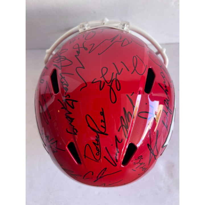 Kansas City Chiefs Patrick Mahomes Travis Kelce Chris Jones Andy Reid 2023-24 replica helmet team signed with proof