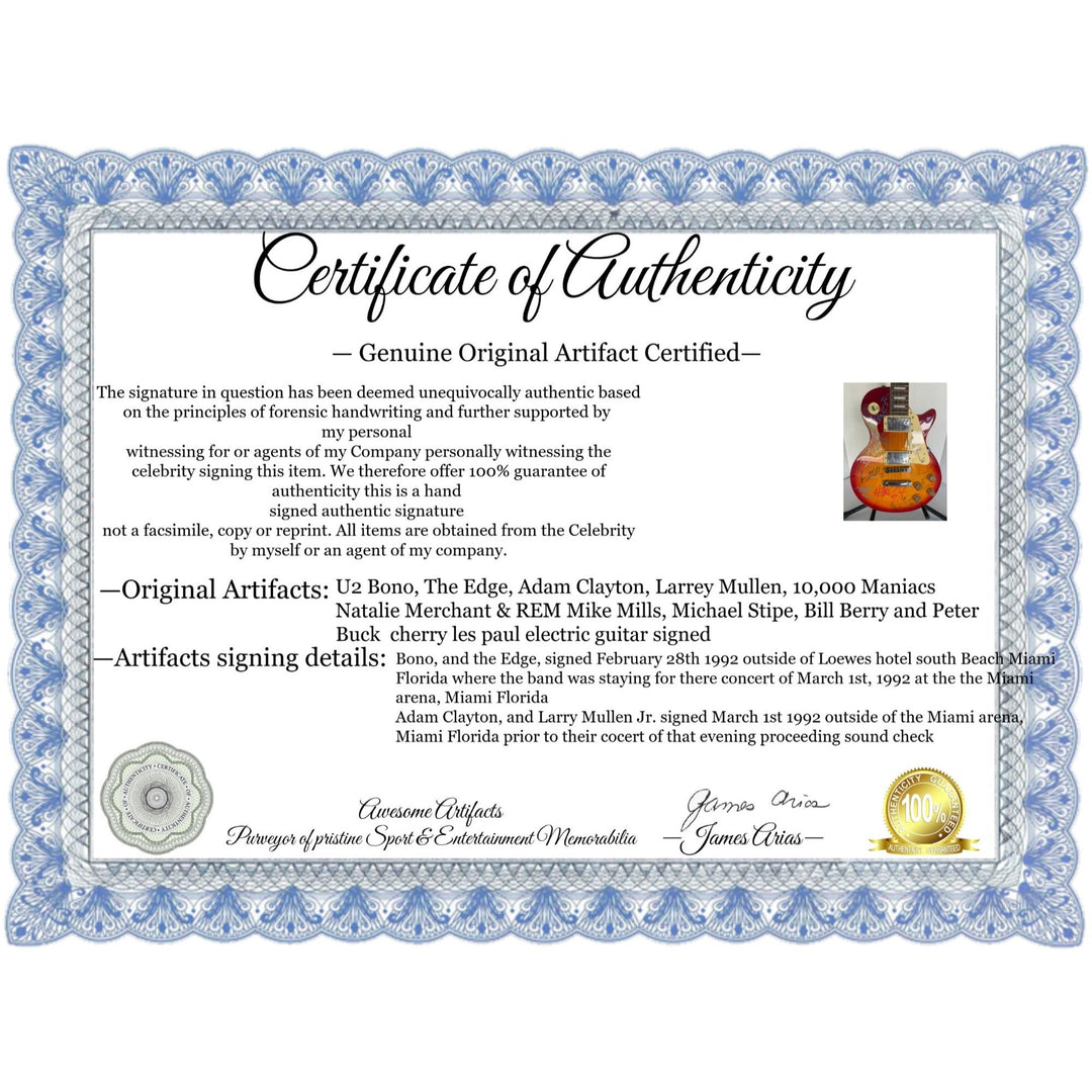 U2 Bono The Edge, Adam Clayton, Larrey Mullen, 10,000 Maniacs Natalie Merchant & REM Mike Mills, Michael Stipe, Bill Berry and Peter Buck 