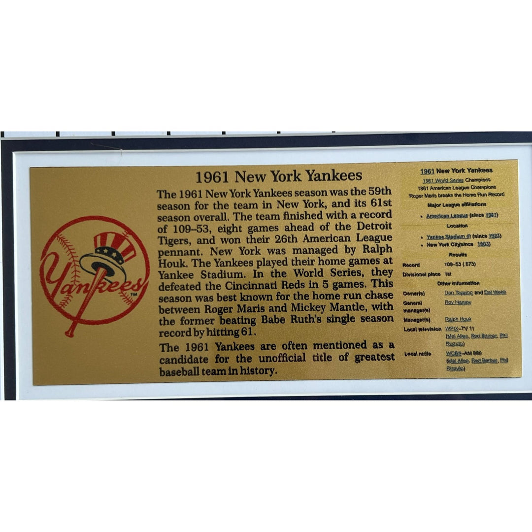New York Yankees 1961 World Series Champions 12 signed including Roger Maris, Whitey Ford, Elston Howard, Yogi Berra & Mickey Mantle