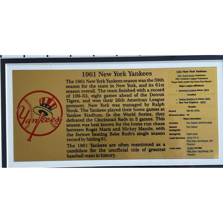 New York Yankees 1961 World Series Champions 12 signed including Roger Maris, Whitey Ford, Elston Howard, Yogi Berra & Mickey Mantle