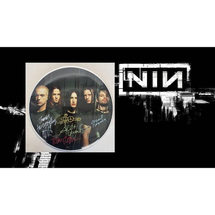 NIN Jeordie White, Josh Freese, Trent Reznor, Alessandro Cortini & Aaron North Drumhead signed with proof.