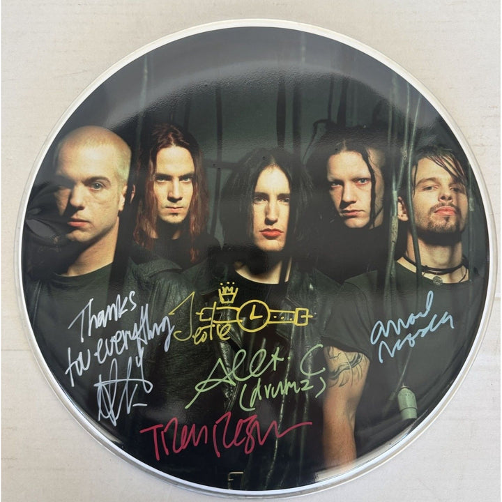 NIN Jeordie White, Josh Freese, Trent Reznor, Alessandro Cortini & Aaron North Drumhead signed with proof.