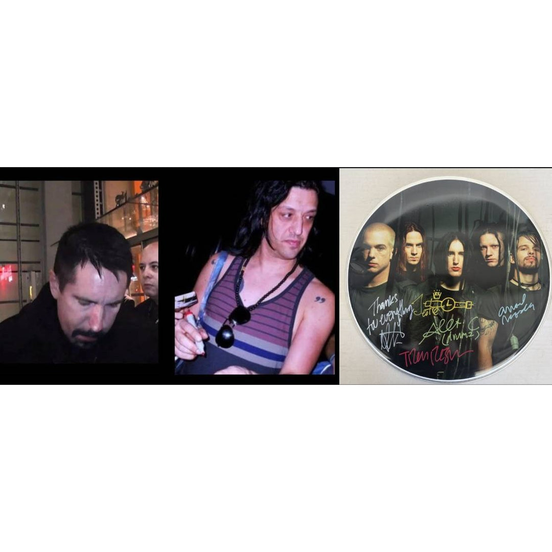 NIN Jeordie White, Josh Freese, Trent Reznor, Alessandro Cortini & Aaron North Drumhead signed with proof.
