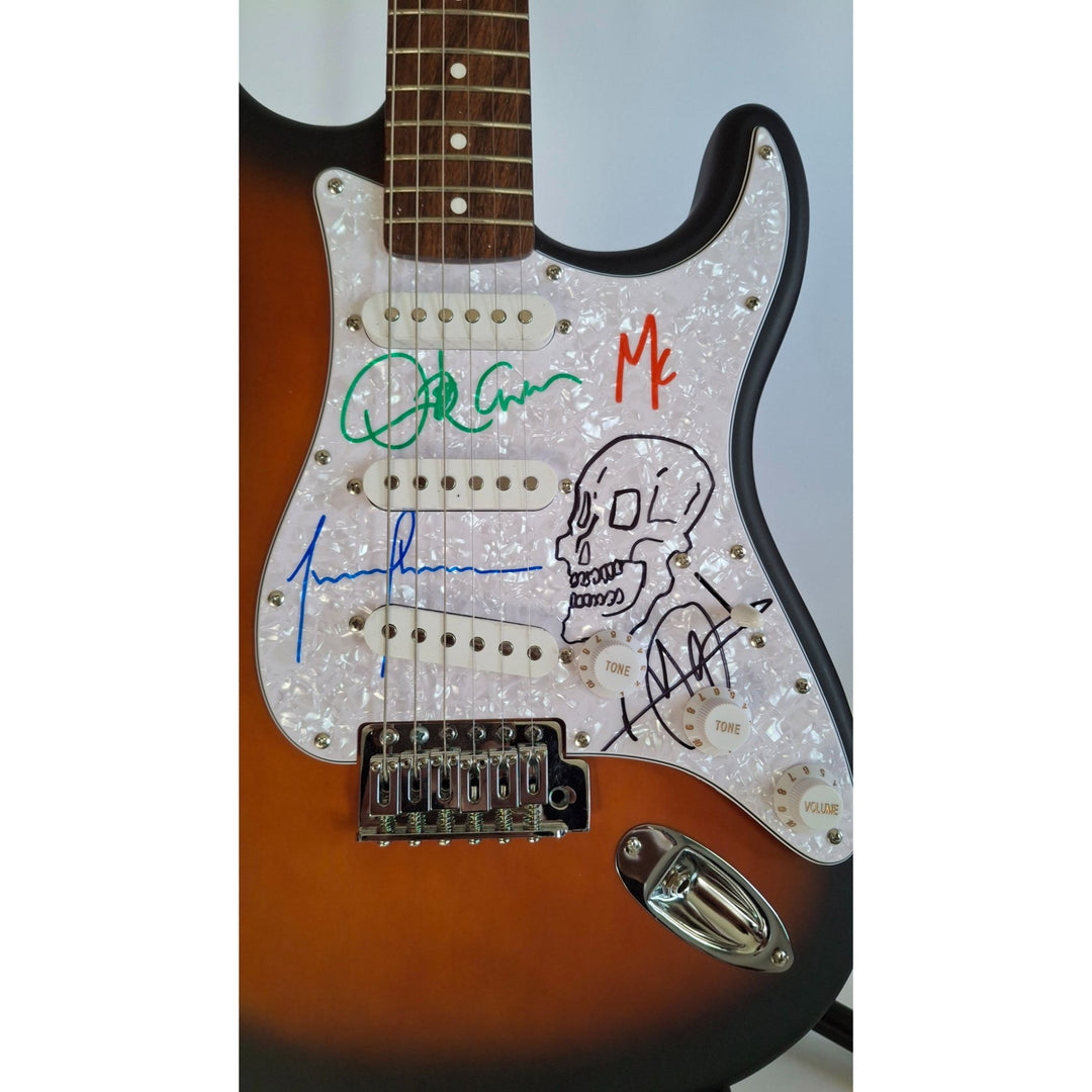 Danny Carey, Maynard James Keenan, Justin Chancellor, Adam Jones, Tool, Fender Stratocaster electric guitar signed with proof