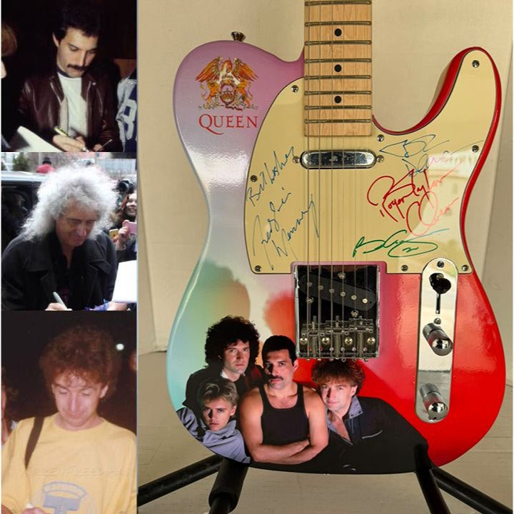 Queen Freddie Mercury, Brian May, Roger Taylor, John Deacon one-of-a kind Telecaster electric guitar signed with proof.