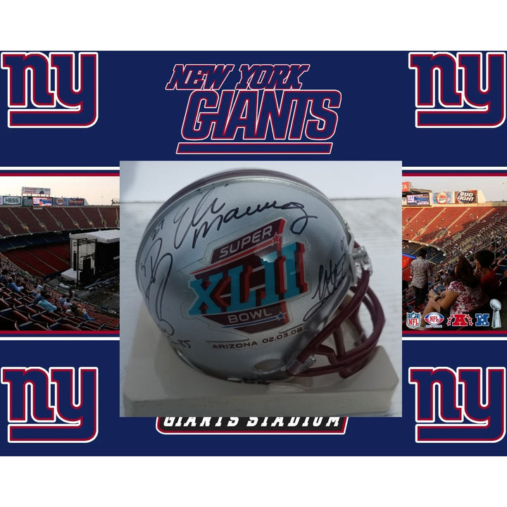 New York Giants Super Bowl mini helmet Eli Manning David Tyree Brandon Jacobs Michael Strahan Riddell mini helmet signed with photo proof