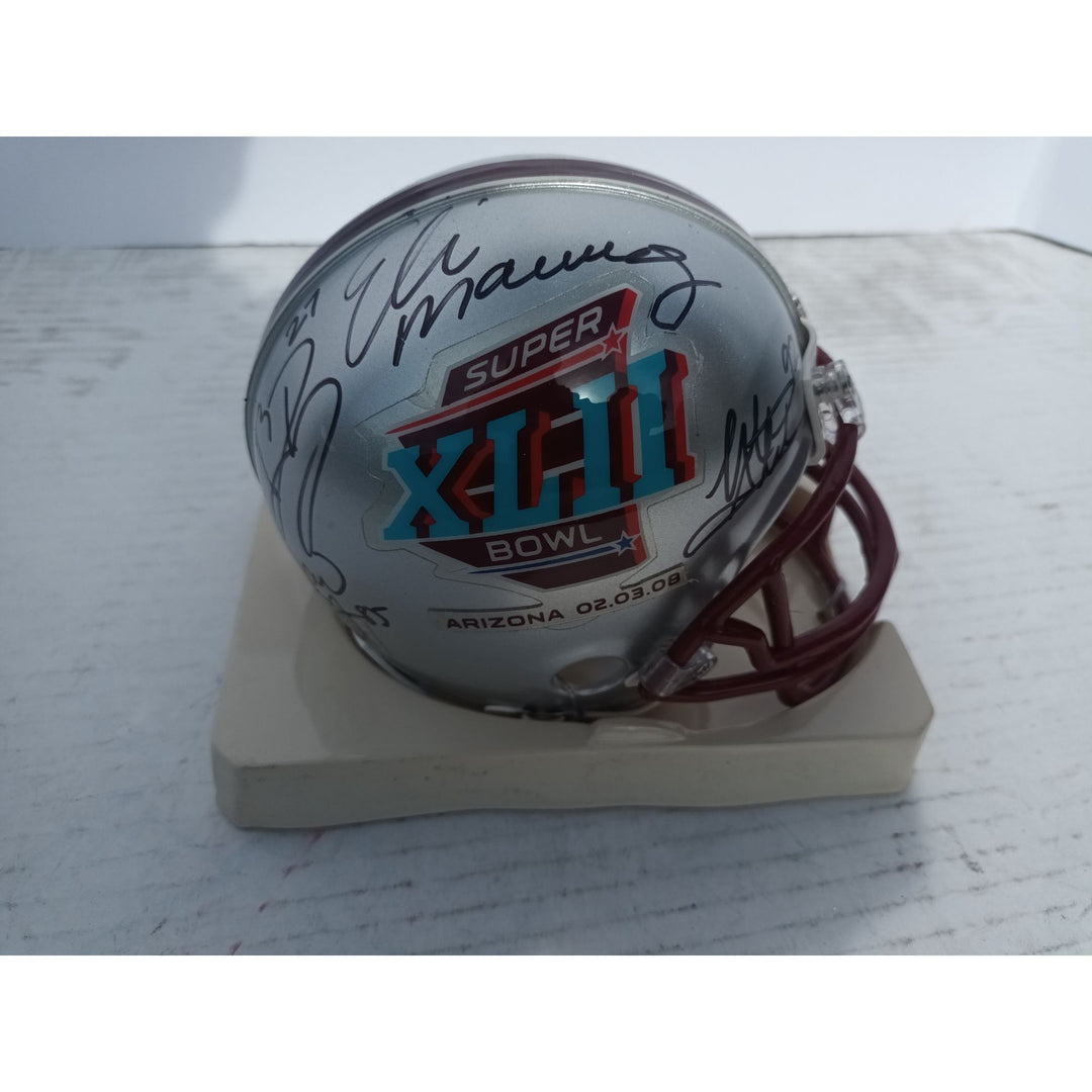 New York Giants Super Bowl mini helmet Eli Manning David Tyree Brandon Jacobs Michael Strahan Riddell mini helmet signed with photo proof