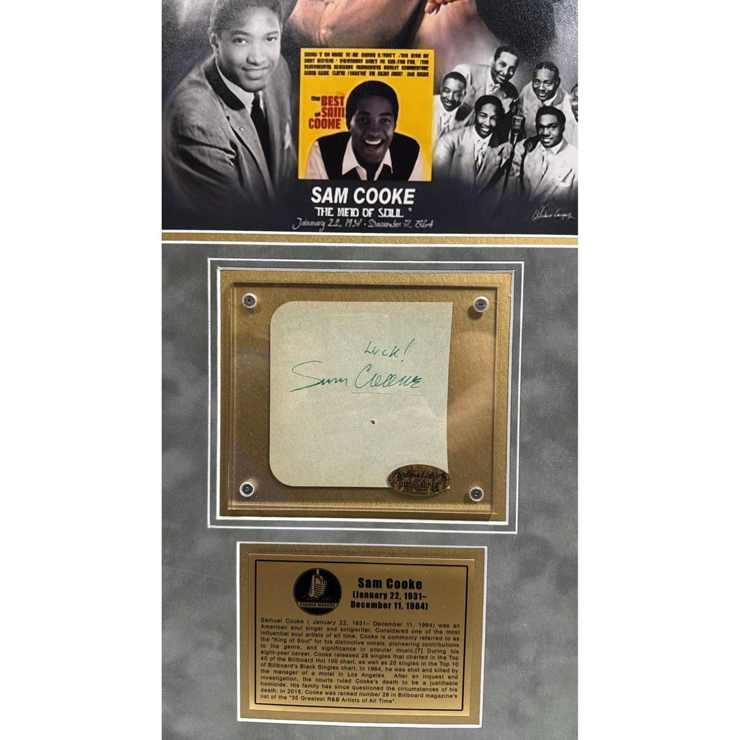 Sam Cooke vintage Autograph book page signed with museum quality frame
