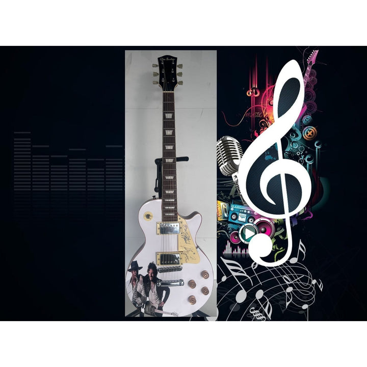 Bruce Springsteen & Clarence Clemons one of a kind signed les paul electric guitar signed  with proof & sketch.