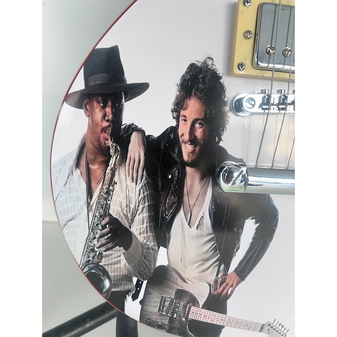 Bruce Springsteen & Clarence Clemons one of a kind signed les paul electric guitar signed  with proof & sketch.