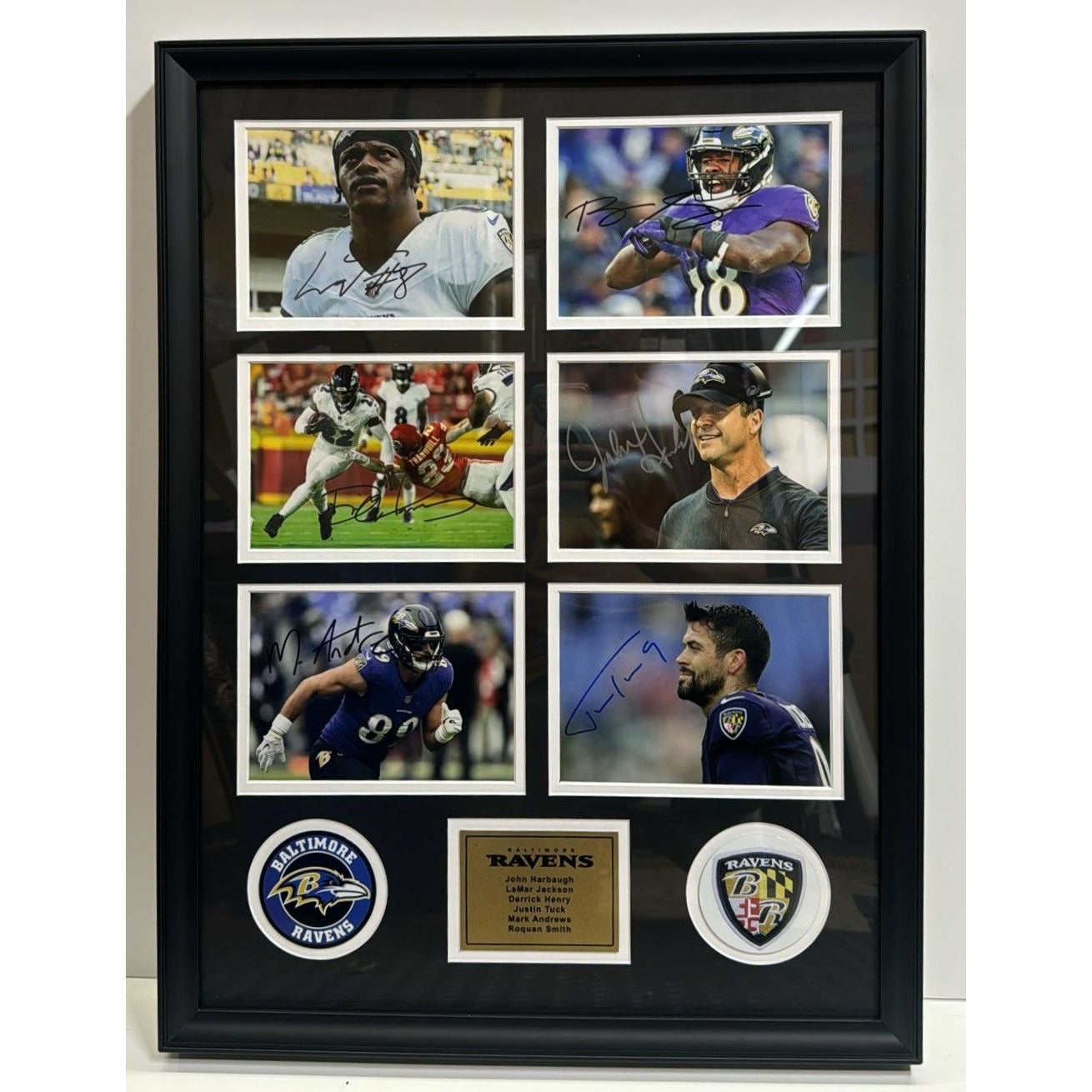 Justin Tuck LaMar Jackson John Harbaugh 2024 Baltimore Ravens 5x7