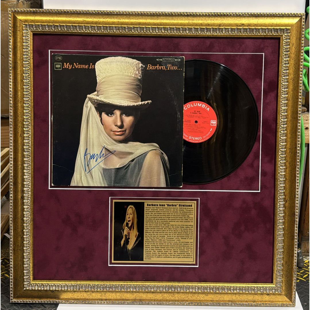 Barbra Streisand original lp signed with proof and museum quality frame 27x28