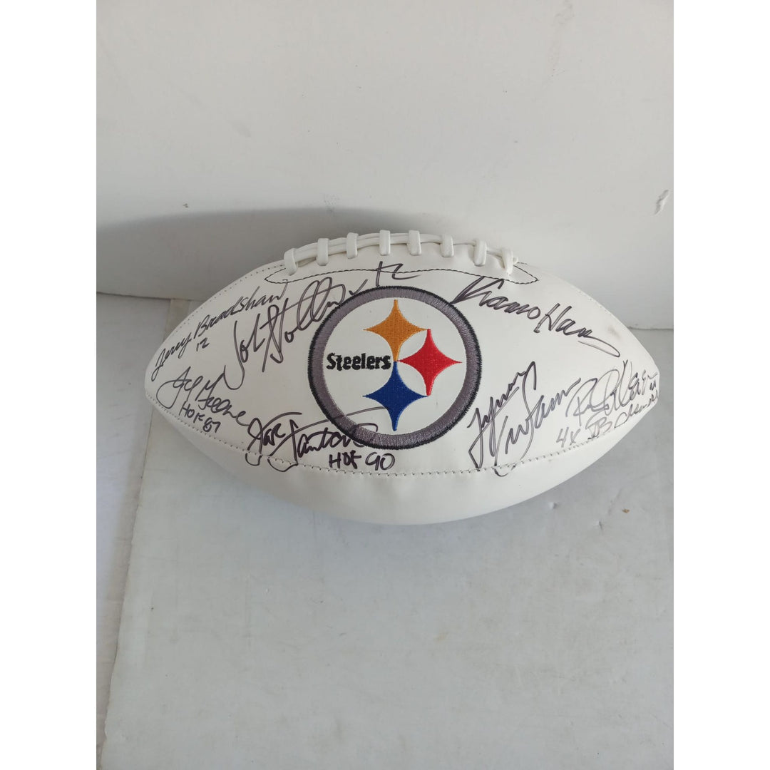 Pittsburgh Steelers full size football Franco Harris Lynn Swann Rocky Blair John Stallworth Terry Bradshaw signed with proof