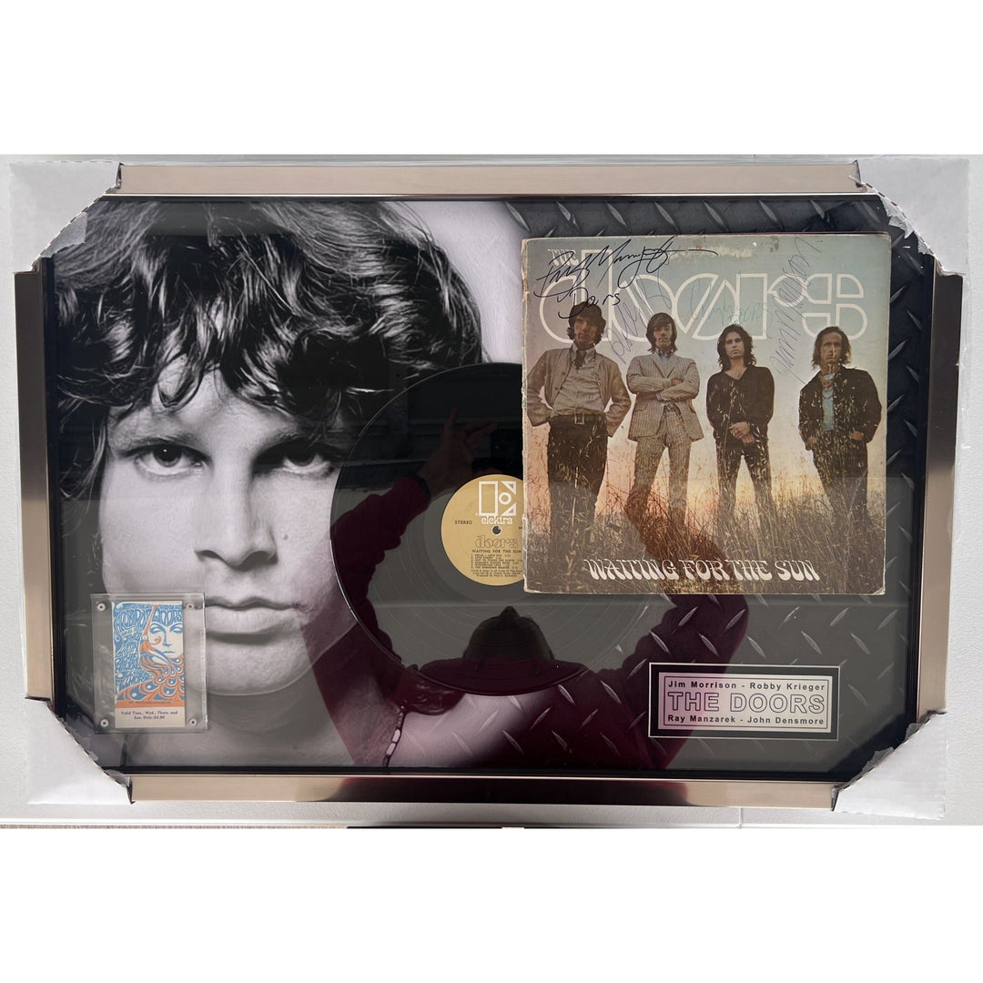 The Doors Jim Morrison Ray Manzarik Robby Krieger John Densmore  " Waiting For The Sun" original LP signed with proof museum quality frame..