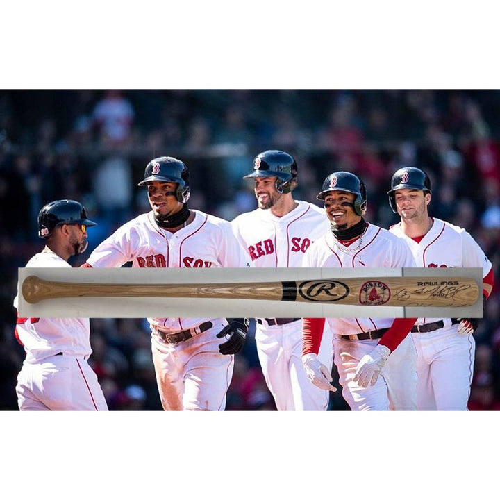 Boston Red Sox JD Martinez Rafael Devers Mookie Betts Xander Bogarts baseball bat signed with proof.