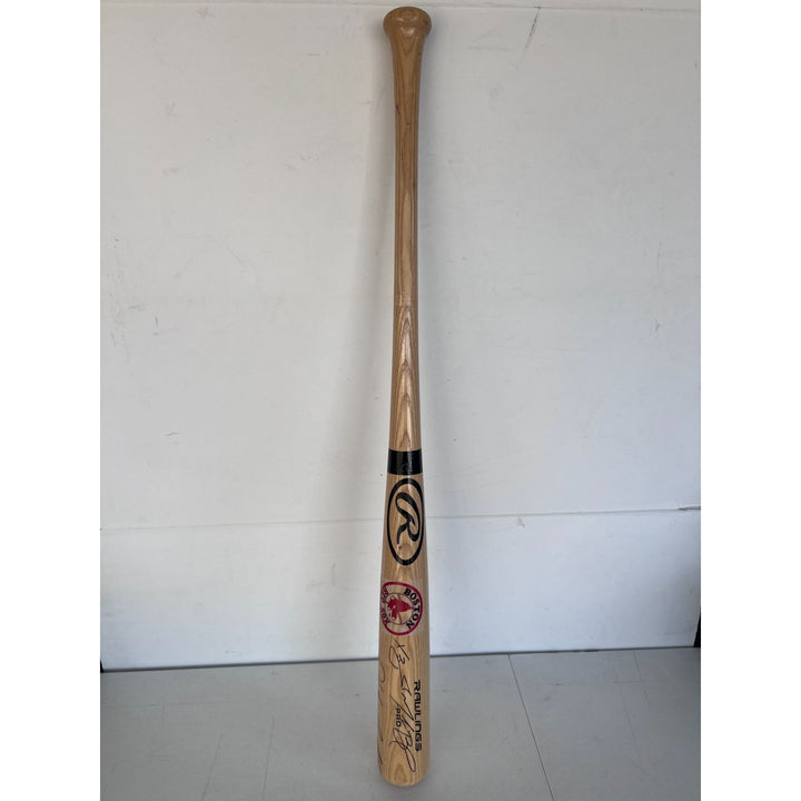 Boston Red Sox JD Martinez Rafael Devers Mookie Betts Xander Bogarts baseball bat signed with proof.