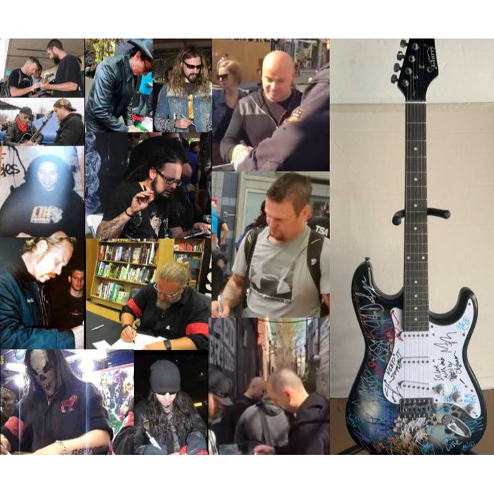 James Hetfield Disturbed Korn Jonathan Davis Limp Bizkit Fred Durst, Marilyn Manson Rob Zombie Heavy Metal Legends guitar signed with proof.