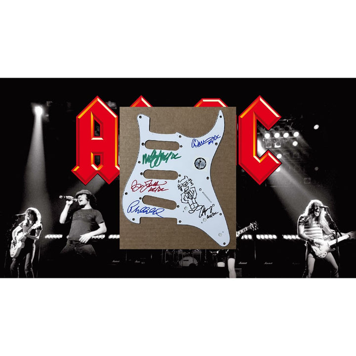 ACDC Angus Young Malcolm Young Brian Johnson Cliff Williams Phil Rudd guitar pickguard signed with proof