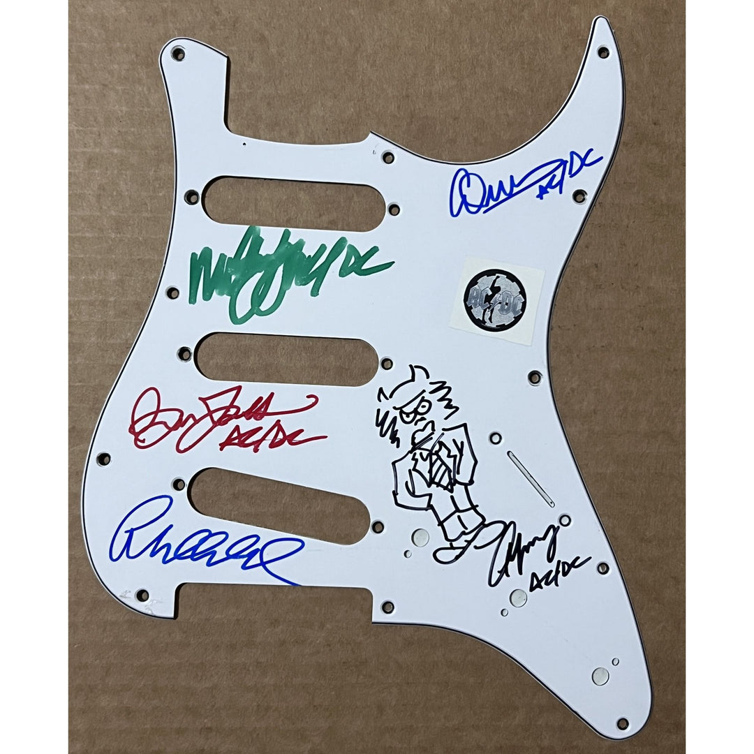 ACDC Angus Young Malcolm Young Brian Johnson Cliff Williams Phil Rudd guitar pickguard signed with proof