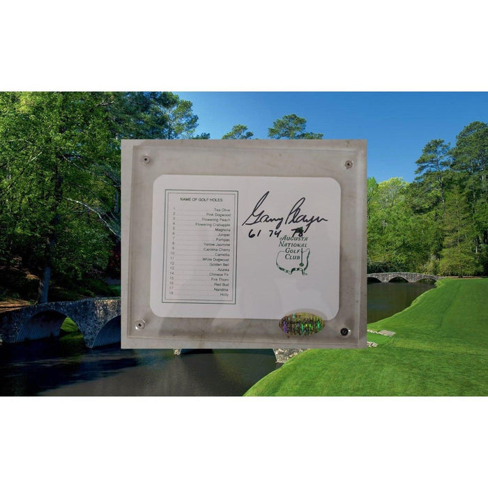 Gary Player with Masters Championship winning years included Augusta National Masters Scorecard signed with proof & acrylic protective case