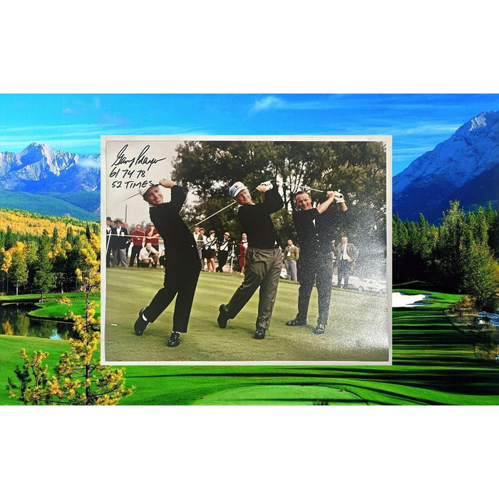 Jack Nicklaus Arnold Palmer Gary Player signed with Masters win inscriptions