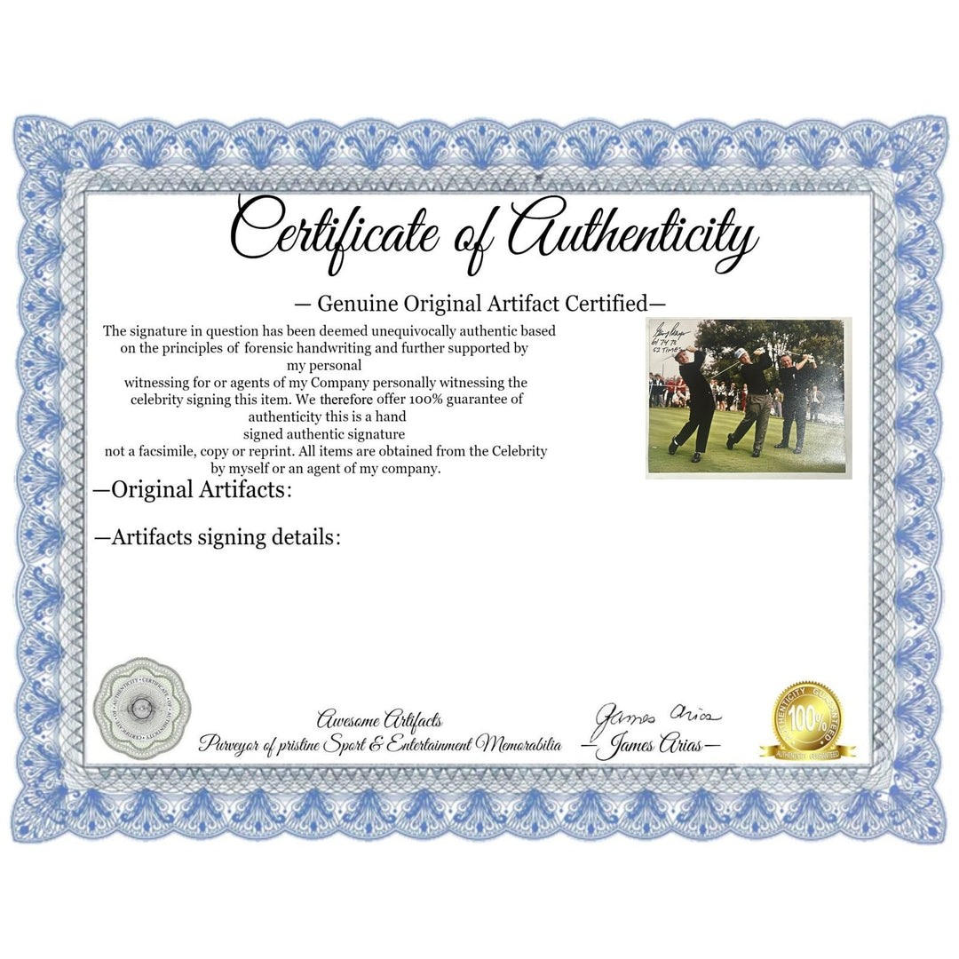 Jack Nicklaus Arnold Palmer Gary Player signed with Masters win inscriptions