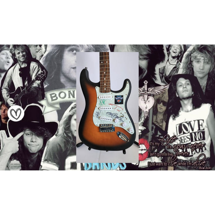 Jon Bon Jovi, Richie Sambora, Tico Torres, David Bryan authentic Fender Stratocaster electric guitar signed with proof