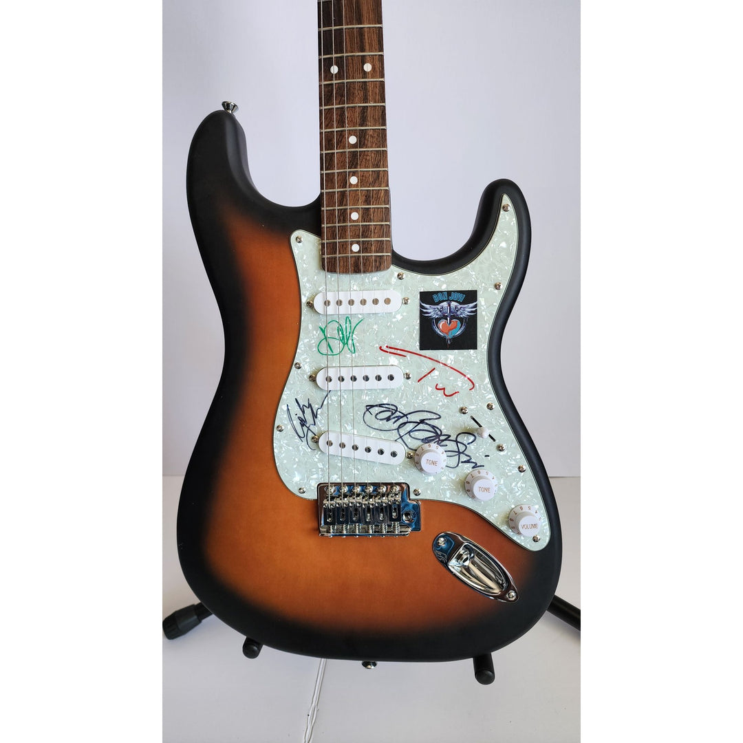 Jon Bon Jovi, Richie Sambora, Tico Torres, David Bryan authentic Fender Stratocaster electric guitar signed with proof