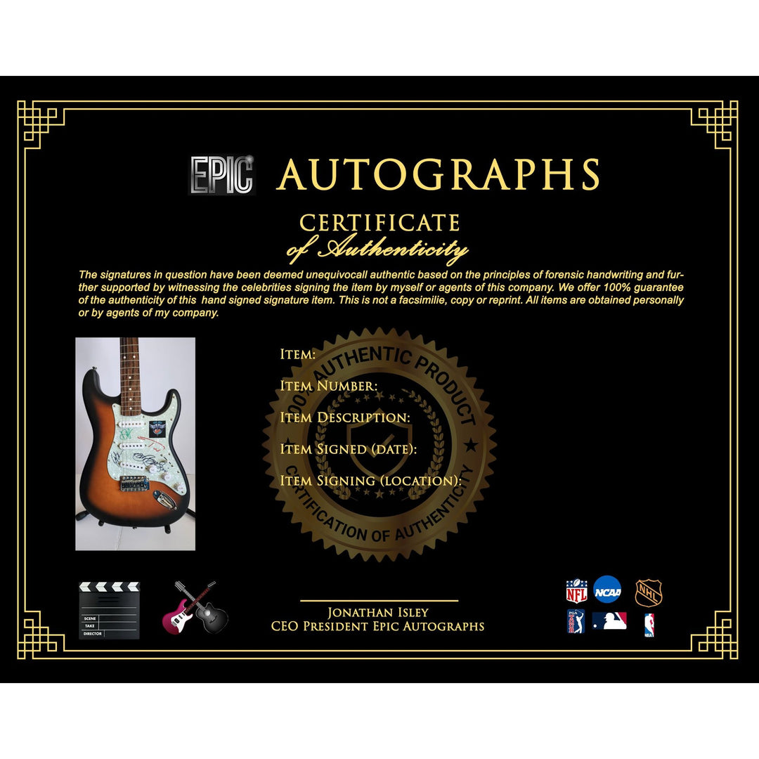 Jon Bon Jovi, Richie Sambora, Tico Torres, David Bryan authentic Fender Stratocaster electric guitar signed with proof