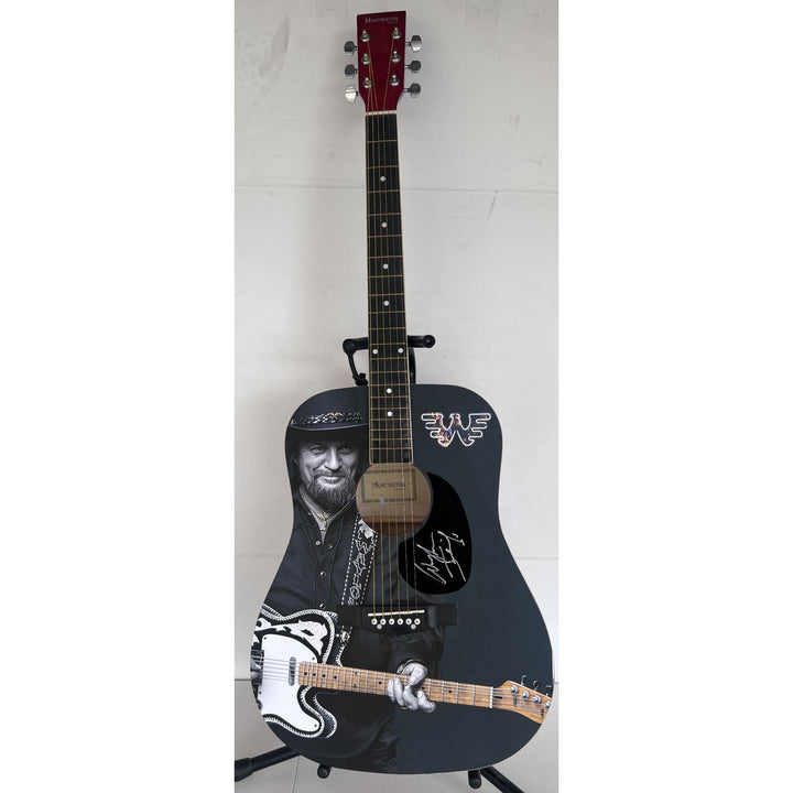Waylon Jennings  one of a kind full size acoustic guitar signed with poof.