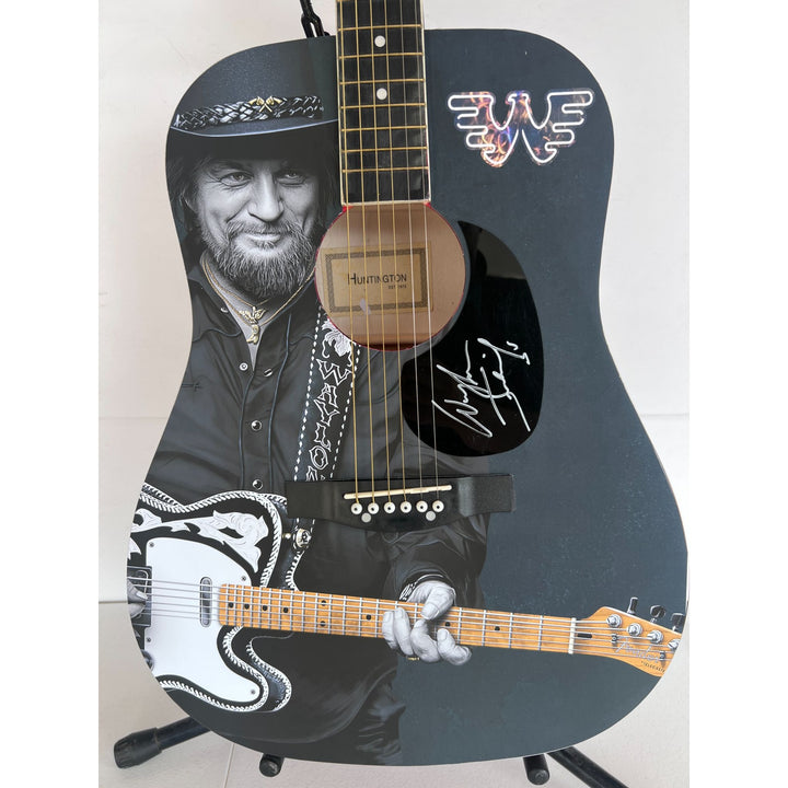 Waylon Jennings  one of a kind full size acoustic guitar signed with poof.