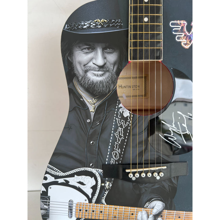 Waylon Jennings  one of a kind full size acoustic guitar signed with poof.