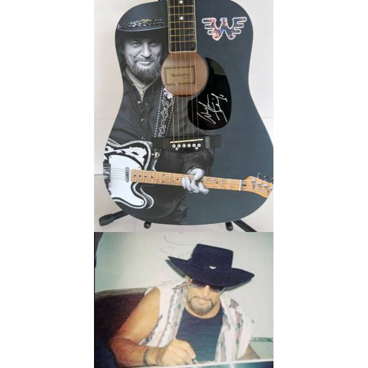 Waylon Jennings  one of a kind full size acoustic guitar signed with poof.