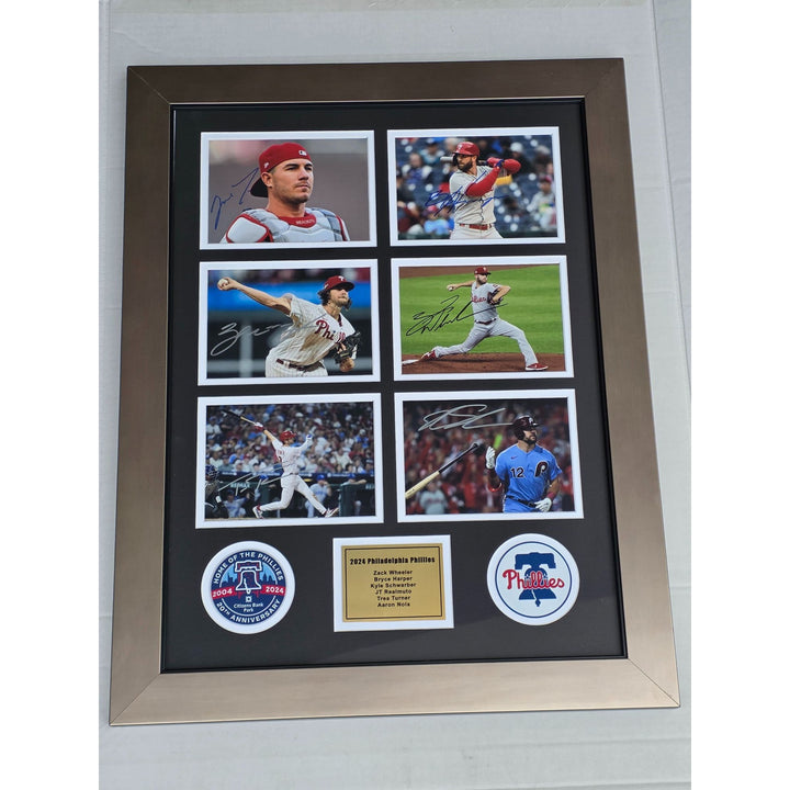 Philadelphia Phillies Zack Wheeler Bryce Harper Kyle Schwarber JT Realmuto Trea Turner framed & signed with proof.