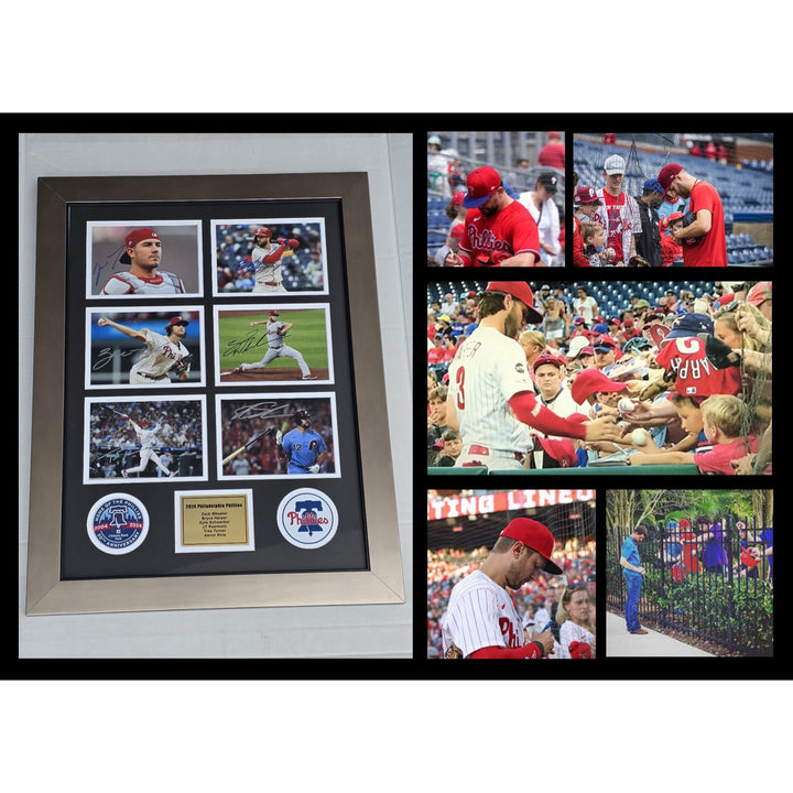 Philadelphia Phillies Zack Wheeler Bryce Harper Kyle Schwarber JT Realmuto Trea Turner framed & signed with proof.