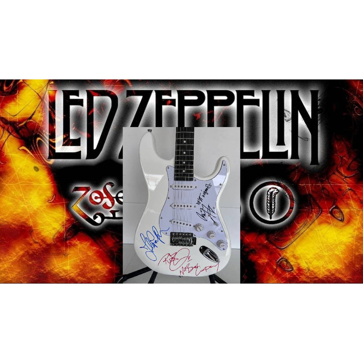Jimmy Page Robert Plant John Paul Jones Led Zeppelin electric guitar signed with proof..