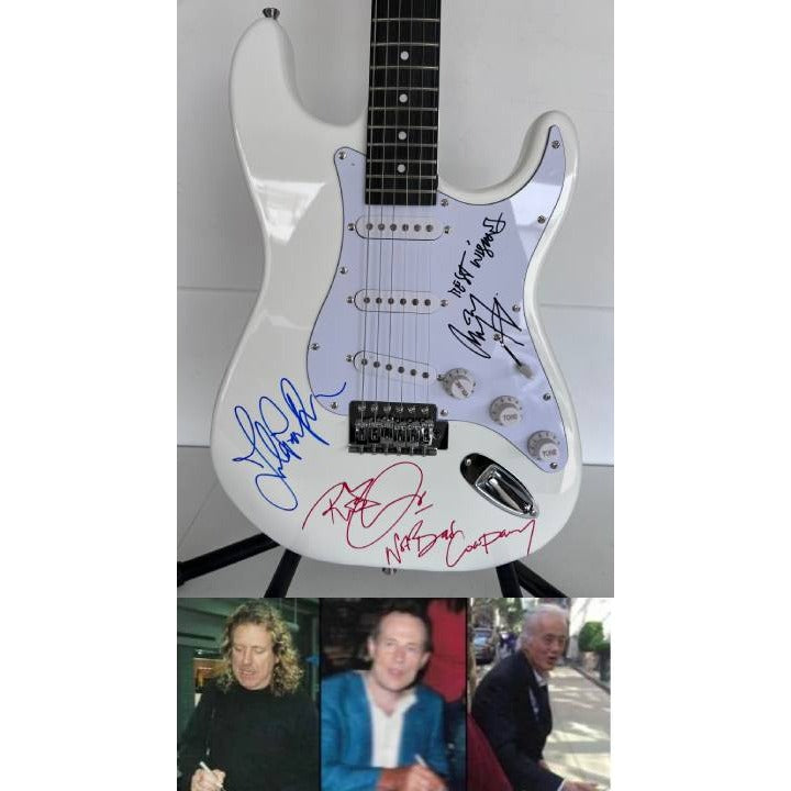 Jimmy Page Robert Plant John Paul Jones Led Zeppelin electric guitar signed with proof..