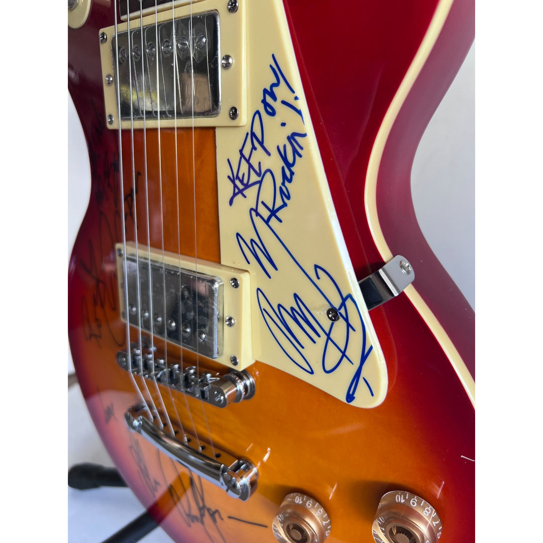 Led Zeppelin Jimmy Page Robert Plant John Paul Jones gold electric Les Paul signed with proof