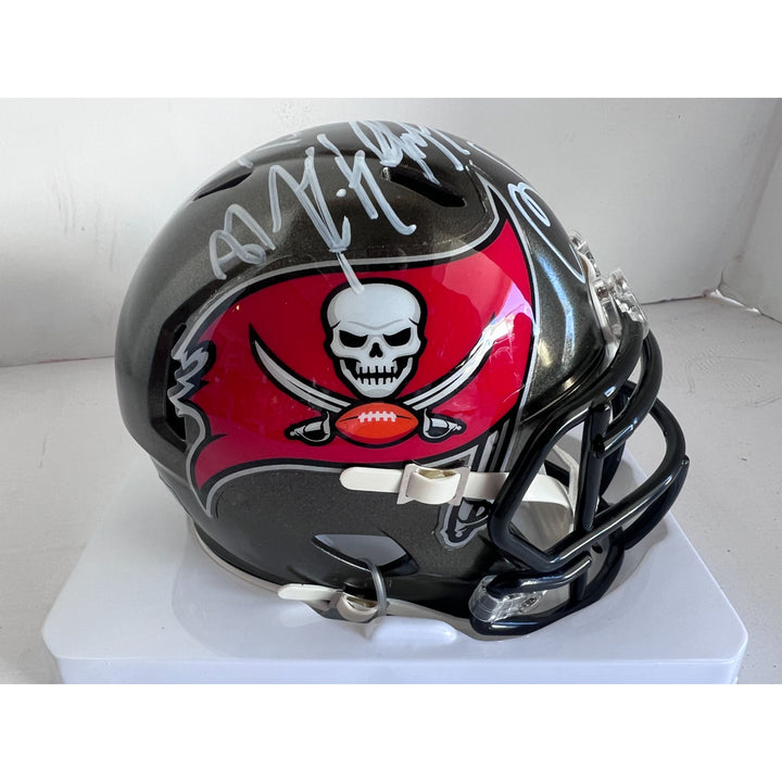 Tom Brady Rob Gronkowski Mike Evans Bruce Arians Tampa Bay Buccaneers Riddell mini helmet sign with proof