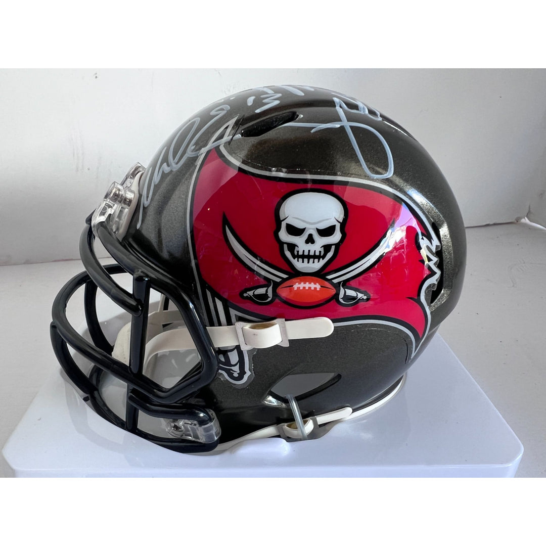 Tom Brady Rob Gronkowski Mike Evans Bruce Arians Tampa Bay Buccaneers Riddell mini helmet sign with proof