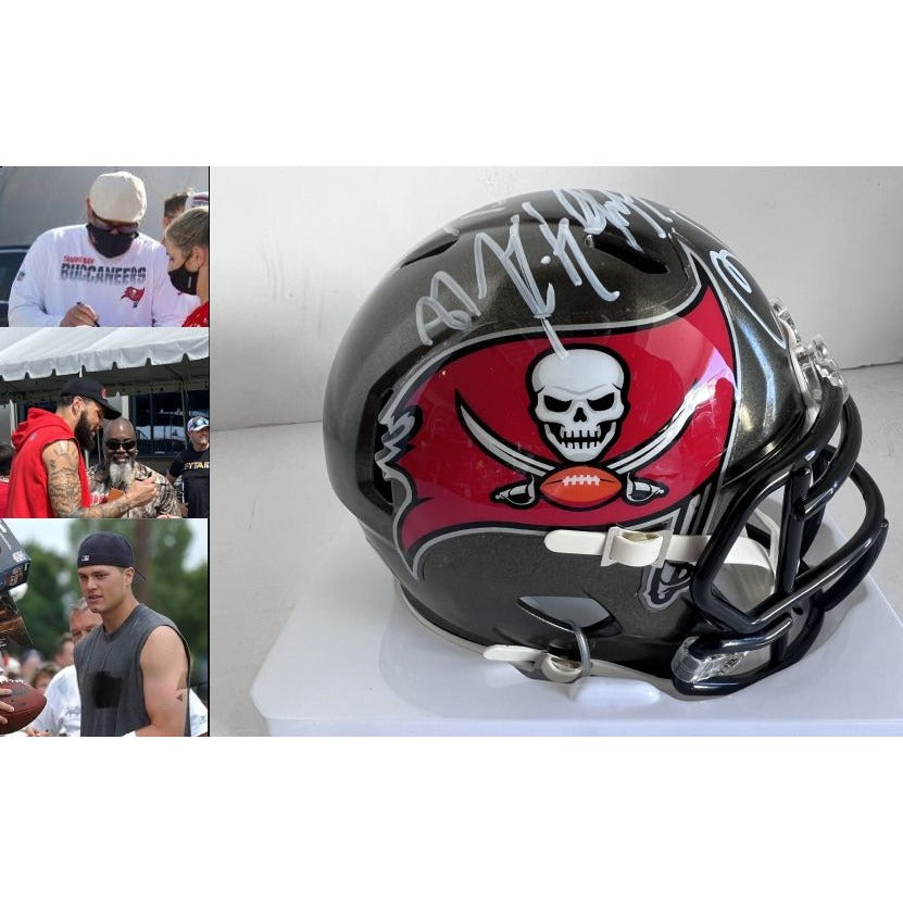 Tom Brady Rob Gronkowski Mike Evans Bruce Arians Tampa Bay Buccaneers Riddell mini helmet sign with proof