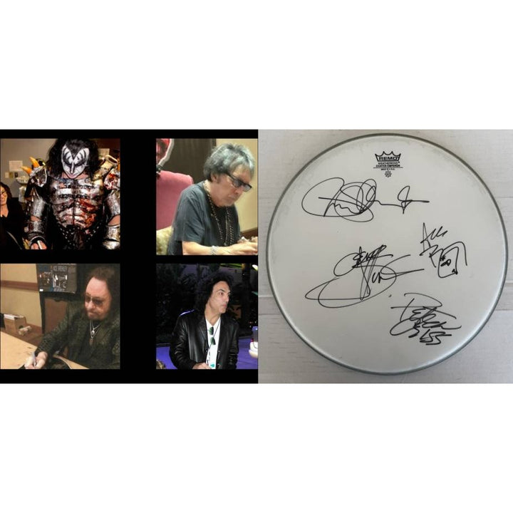 Kiss, Gene Simmons, Paul Stanley, Peter Chris, Ace Frehley one-of-a-kind drumhead signed with proof.