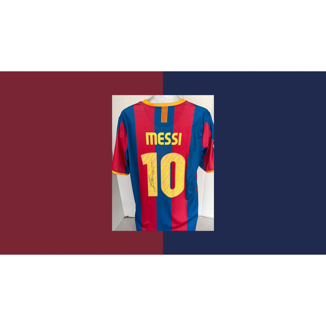 Lionel MESSI 10 BARCELONA 2010/11 UEFA CHAMPIONS LEAGUE HOME SOCCER JERSEY signed with proof.