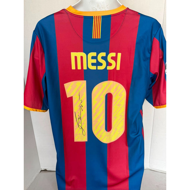 Lionel MESSI 10 BARCELONA 2010/11 UEFA CHAMPIONS LEAGUE HOME SOCCER JERSEY signed with proof.