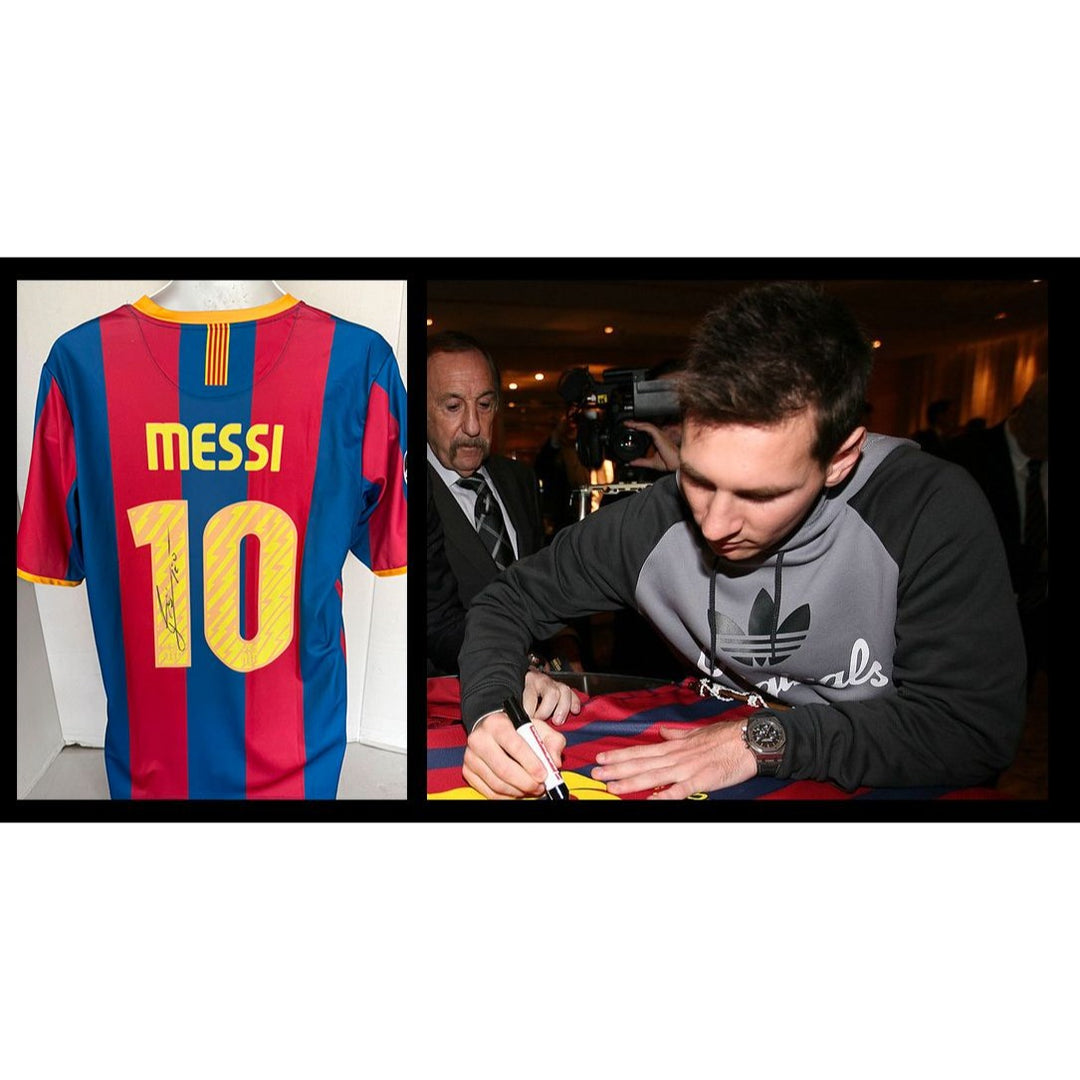 Lionel MESSI 10 BARCELONA 2010/11 UEFA CHAMPIONS LEAGUE HOME SOCCER JERSEY signed with proof.
